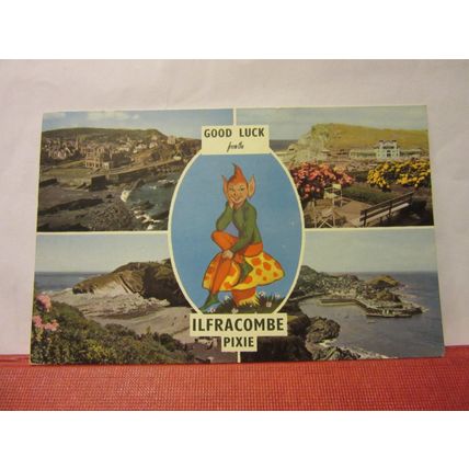 multiview, ILFRACOMBE, DEVON used vintage postcard 1965 pm PIXIE =