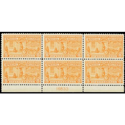 E13, Mint VF NH 15¢ Plate Block of 6 Stamps - Stuart Katz