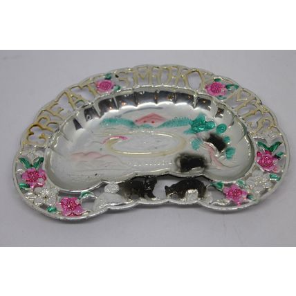 VTG Gift Souvenir Smoky Mountains Hand Painted Metal Ashtray Trinket Dish 1950s