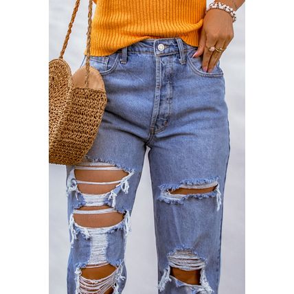 Sky Blue Heavy Destroyed Big Hole Boyfriend Jeans