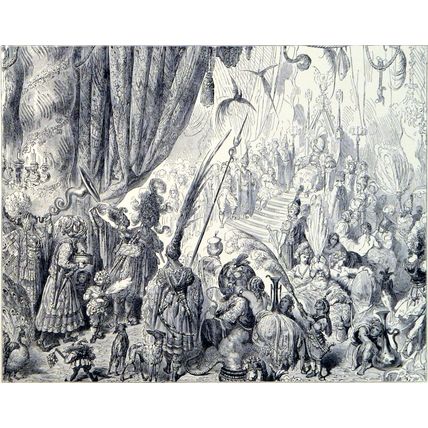 COURT OF THE KING OF SERENDIB 1885 Gustave Doré - Sinbad ANTIQUE ENGRAVING