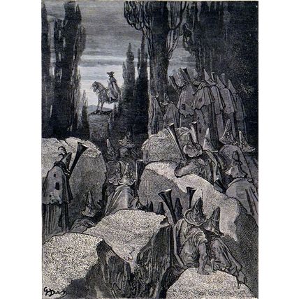 MUNCHAUSEN AMONG THE BRIGANDS 1885 Gustave Doré ANTIQUE ENGRAVING
