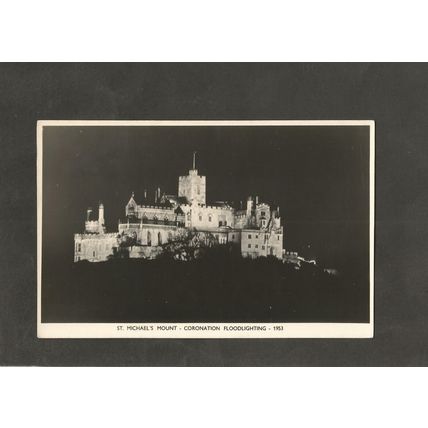 Postcard Cornwall Penzance St Michaels Mount floodlighting 1953 Coronation