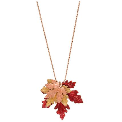 Fall Leaf Toggle Necklace dimensional Multi-layer Maple Leaf Drip Glazed