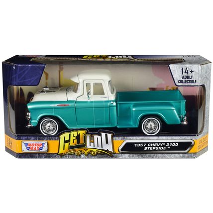 1957 Chevrolet 3100 Stepside Pickup Truck Lowrider Turquoise Metallic and Whi...