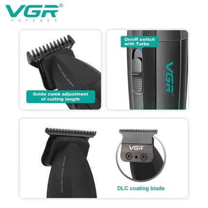 VGR Professional Hair Clipper V-906 9000RPM DLC Coating Blade LED Display USB