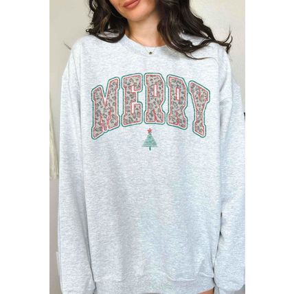 MERRY LEOPARD CHRISTMAS GRAPHIC SWEATSHIRT