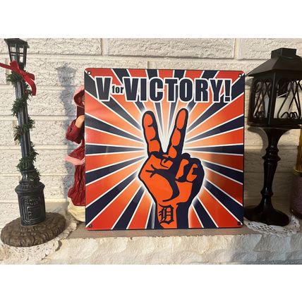 V For Victory Military Sports Sign Detroit Arsenal Of Democracy Aluminum New DL