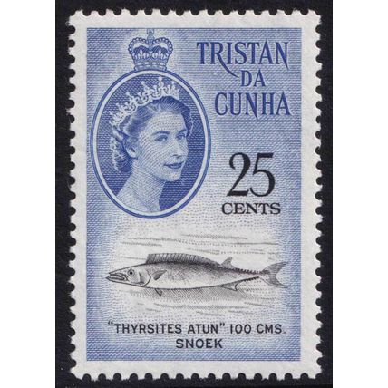 Tristan da Cunha QEII 1961 25c Black Ultramarine Snoek Fish SG52 Mint MNH