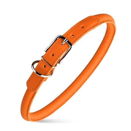 Dog Pet Round Leather Collar W3/8" - L16"-19", Orange