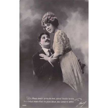 Lady Seducing Man Falling Onto Him Secret Code Love Glamour Old Postcard
