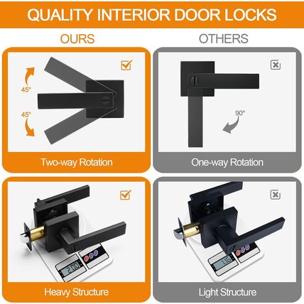 5 Pack Matte Black Door Handles Privacy Door Levers, Keyless Interior Door Knobs