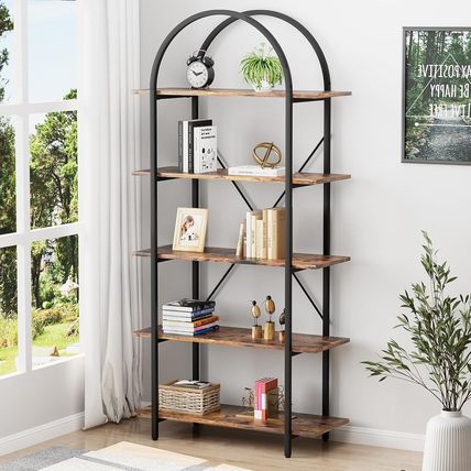 Arched Bookshelf 5 Tier Book Shelf, 31.5 Inch Width Industrial Arch Bookcase, Cu