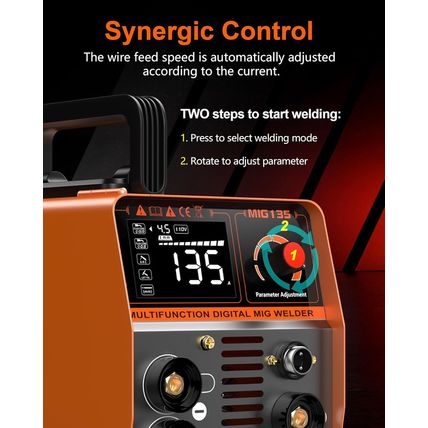135A Flux Core MIG Welder, 110V 3-IN-1 Mig/Arc/Lift TIG Welding Machine with 1 L