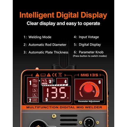 135A Flux Core MIG Welder, 110V 3-IN-1 Mig/Arc/Lift TIG Welding Machine with 1 L