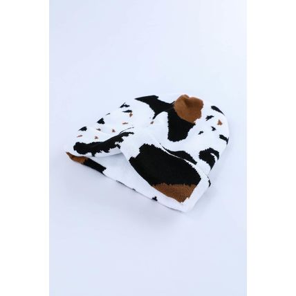 Black Cow Spots Printed Warm Beanie Hat