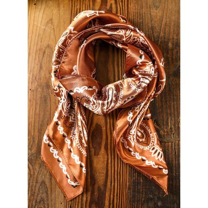Gold Flame Vintage Fashion Satin Cashew/Paisley Flower Prints Square Scarf