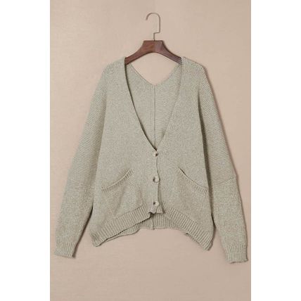 Gray Buttons Front Pocketed Sweater Cardigan