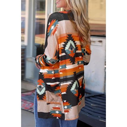 Orange Western Tribal Aztec Print Cardigan