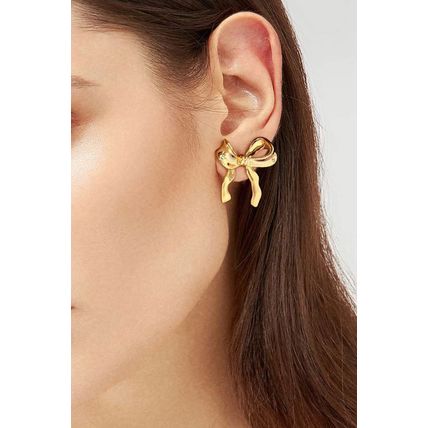 Gold Elegant Bow Design Studded Earrings