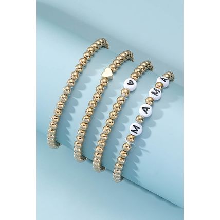 Gold MAMA Heart Bead 4Pcs Bracelets Set