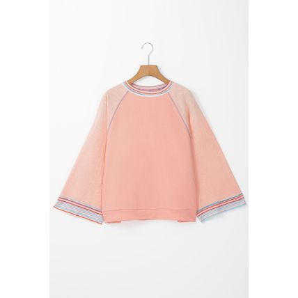 Grapefruit Orange Waffle Knit Wide Bracelet Sleeve Patchwork Raglan Top