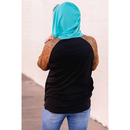 Black Western Print Color Block Plus Size Hoodie