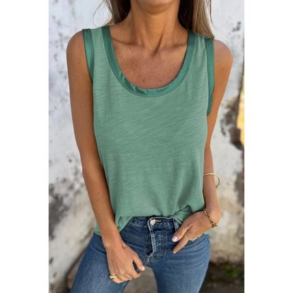 Mist Green Metallic Sheen Edge Scoop Neck Tank Top