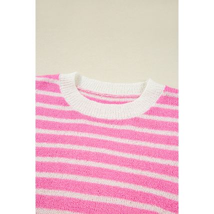Multicolour Color Block Striped Patchwork Dolman Sleeve Slit Sweater