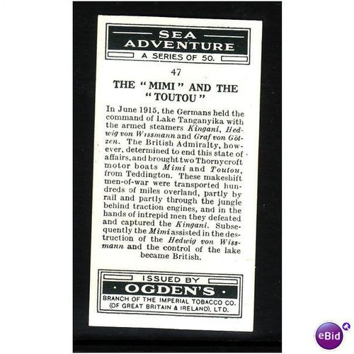 Ogden's Cards 1939 Sea Adventure No 47 The Mimi and the Toutou Fine Mint