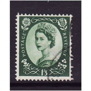 GREAT BRITAIN 1955 SG555 QEII ED CROWNS 1s 3d GREEN FINE USED #7