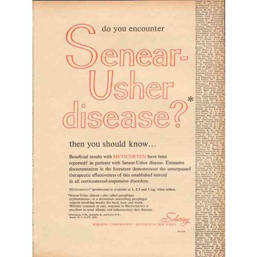 schering corp 1959 meticorten senear-usher disease medical vintage ad