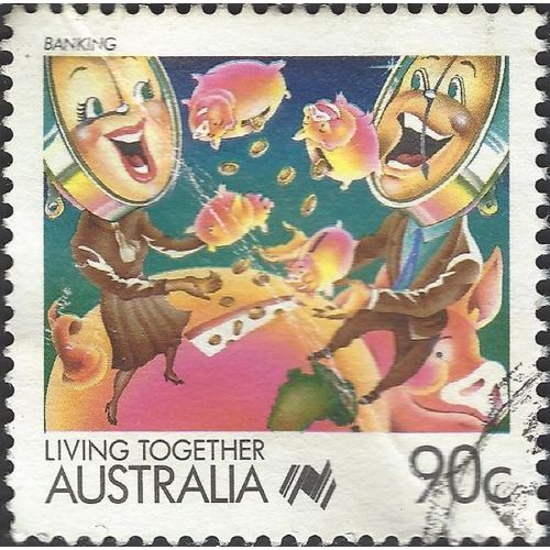 AUSTRALIA, Living Together, Banking, pink 1988, 90c, #3
