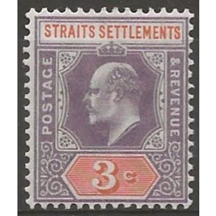 Straits Settlements 1902 SG111 3c Dull Purple & Orange Wmk Crown CA Mounted Mint