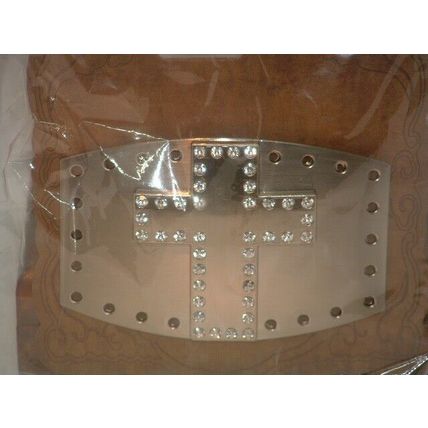 New Men’s Silver Rhinestone Cross Belt Buckle