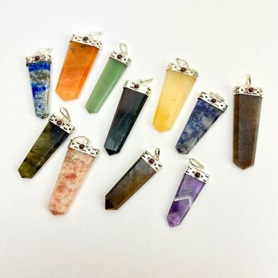 Gemstone Flat Tapered Pendant w/ Garnet Cabochon[ ]