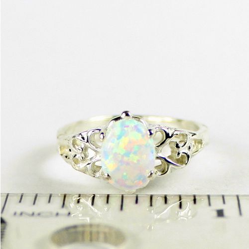 Created White Opal, 925 Sterling Silver Ring, SR302