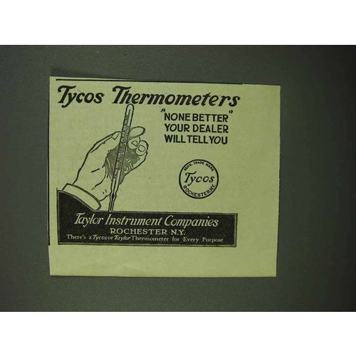 1920 Taylor Instrument Tycos Thermometers Ad