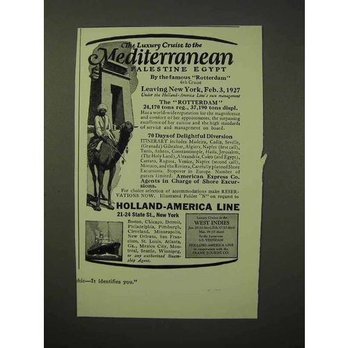 1926 Holland-America Line Cruise Ad - Mediterranean