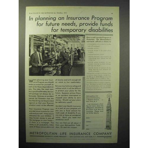 1933 Metropolitan Life Insurance Ad - For Future Needs