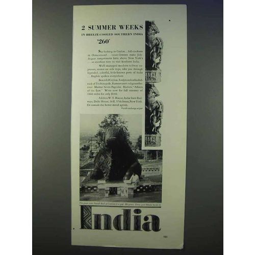 1934 India Tourism Ad - 2 Summer Weeks