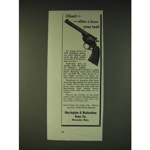 1935 Harrington & Richardson H&R Sportsman Revolver Ad - Oked
