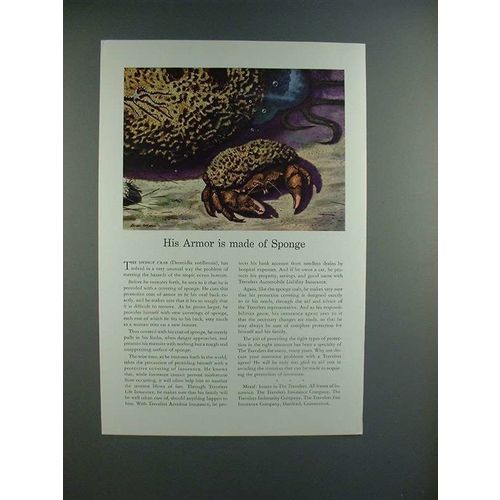1941 Travelers Insurance Ad w/ Sponge Crab