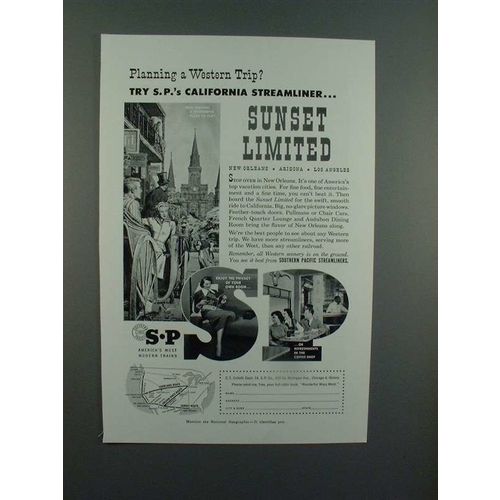 1954 Southern Pacific Sunset Limited Train Ad - A Western Trip