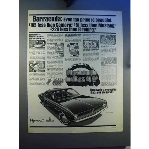 1970 Plymouth Barracuda Coupe Car Ad - Beautiful
