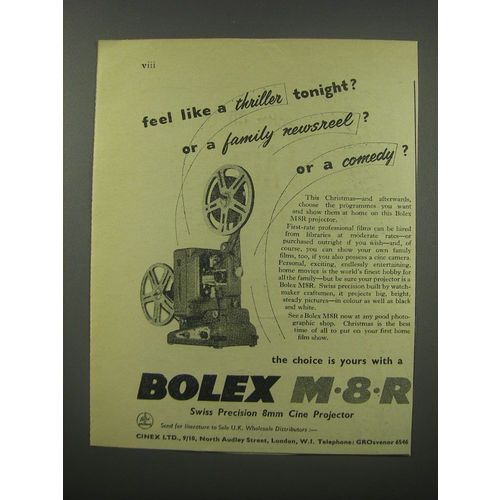 1954 Bolex M8R Cine Projector Ad - Feel like a thriller tonight?