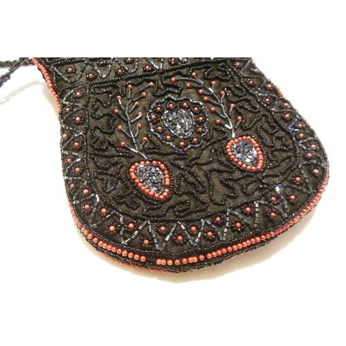 Vintage Purse Handbag Black and Red Heart Themed Beaded