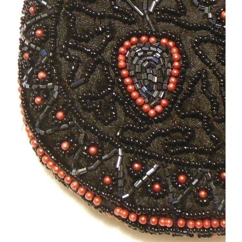 Vintage Purse Handbag Black and Red Heart Themed Beaded