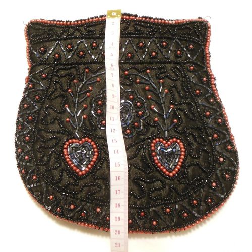 Vintage Purse Handbag Black and Red Heart Themed Beaded