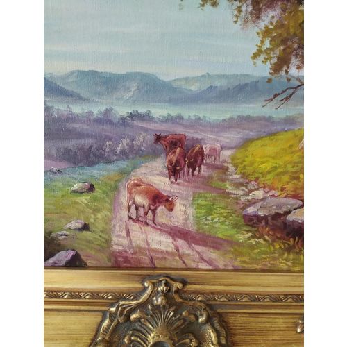 Oil on Canvas oil painting Cows animals Grazing Framed Oil on Canvas 04